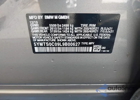 2020 BMW X3 M из США, поврежденный, VIN 5YMTS0C09L9B00627